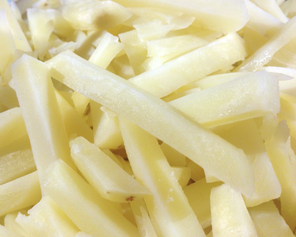 Cut potatoes, after boiling in vinegared water