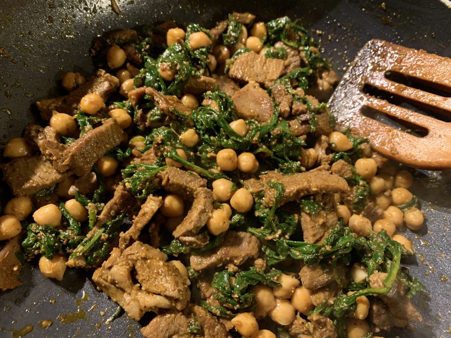 Lamb, spinach, chickpeas