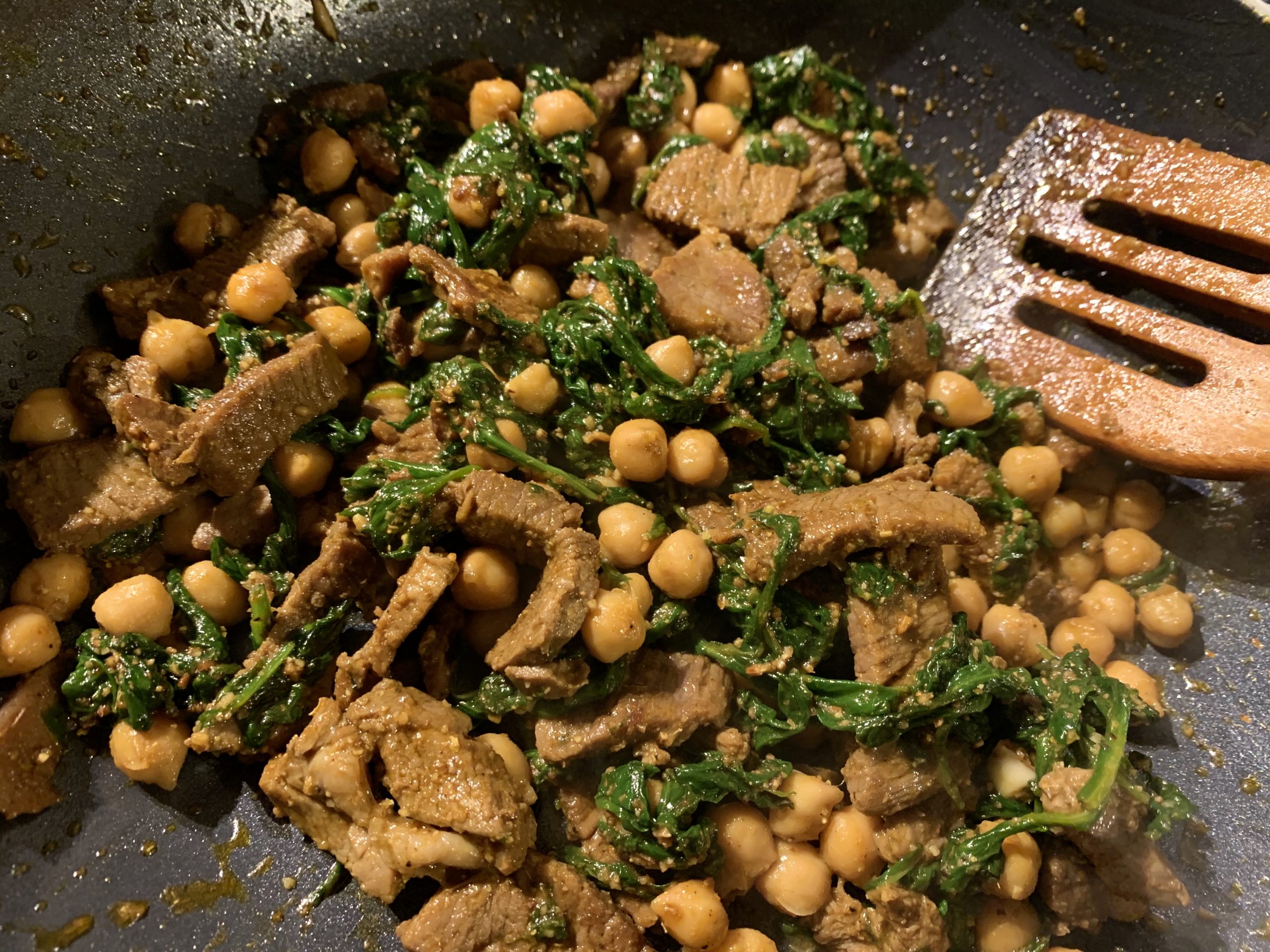 Lamb, spinach, chickpeas
